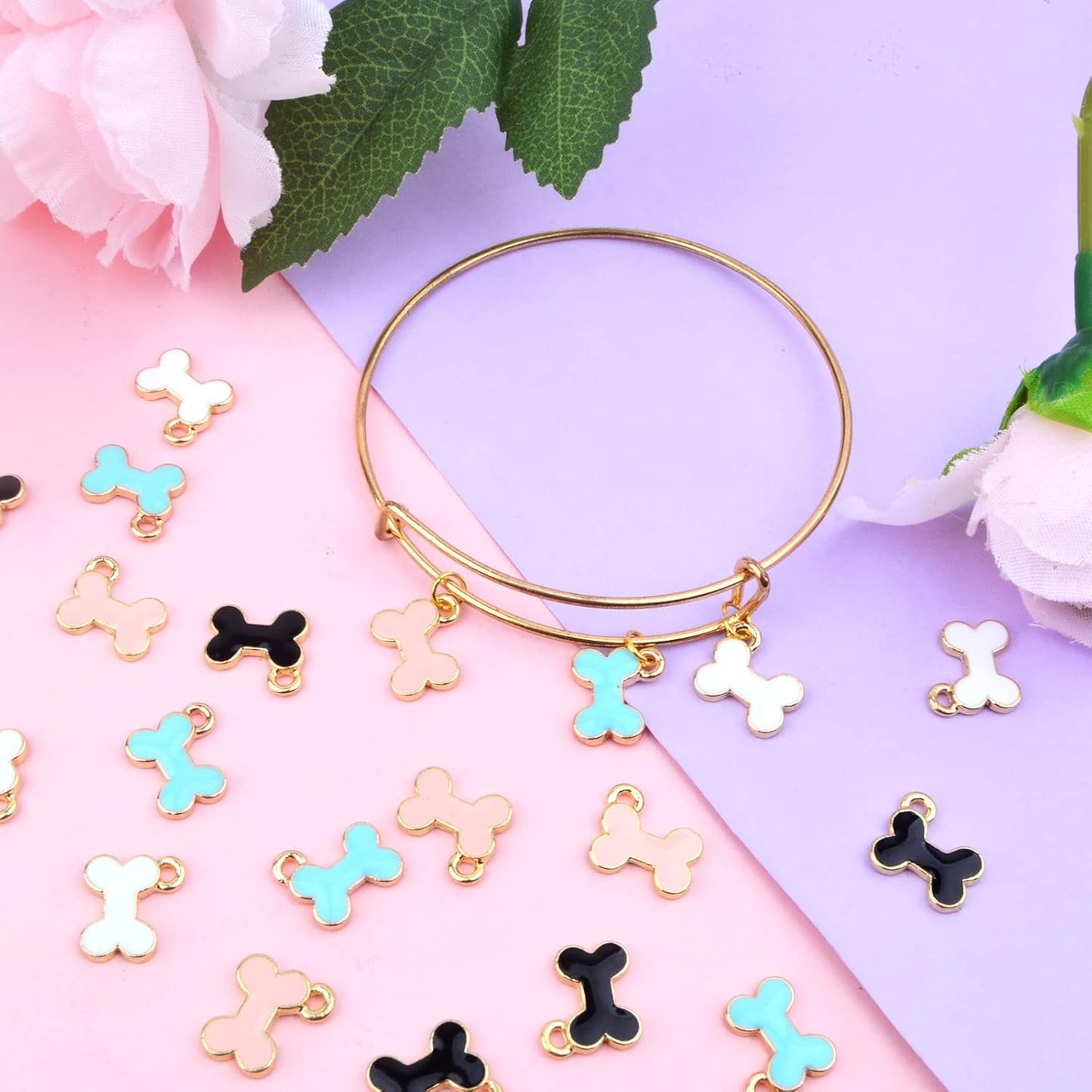 20pcs 4 Colors Enamel Dog Bone Charms Alloy Lovely Pet Pendants Doggy Bone Shaped Dangle Charms for DIY Earring Necklace Bracelet Jewelry Making, Hole: 2.5 mm