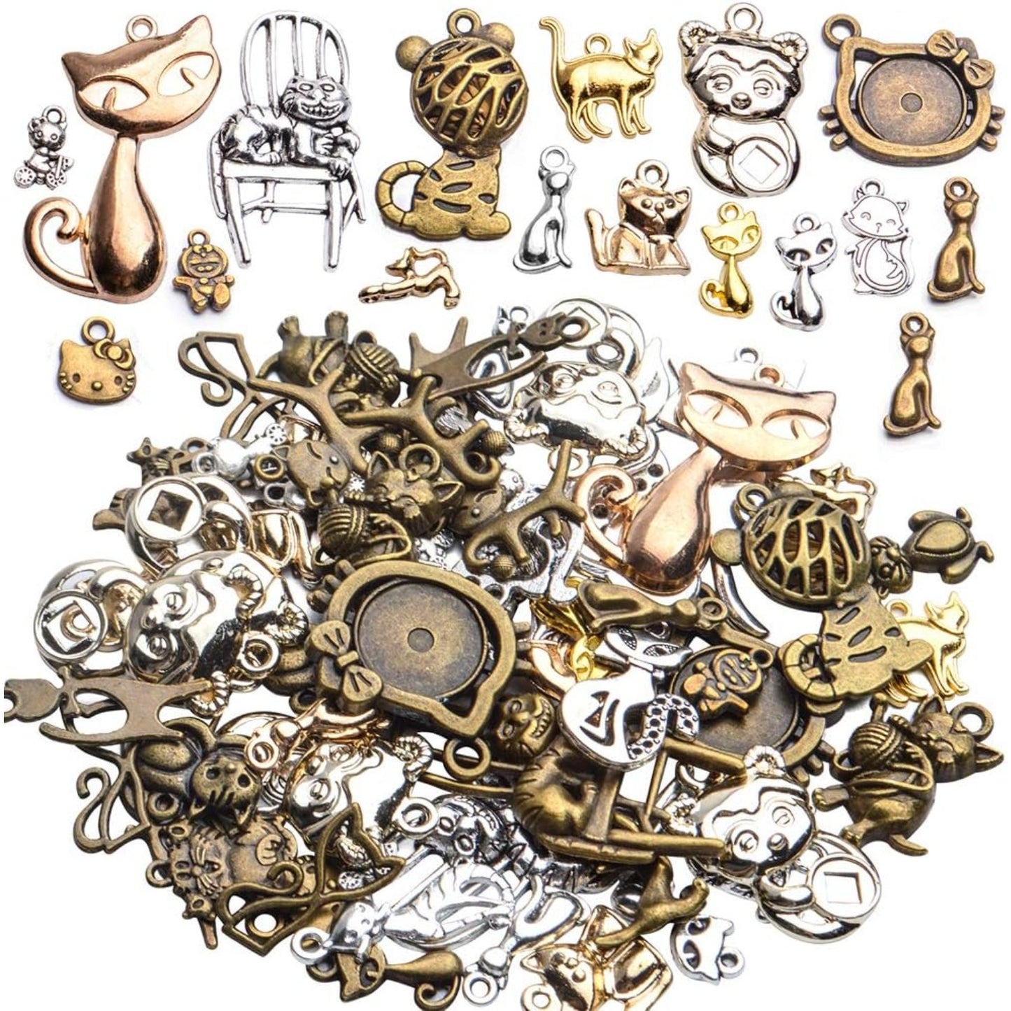 Cat Charm Pendant,100 Gram Craft Supplies Tibetan Animals Pet Pendants Mixed Alloy Cats Charms Jewelry Making Findings for Necklace Bracelet Earrings