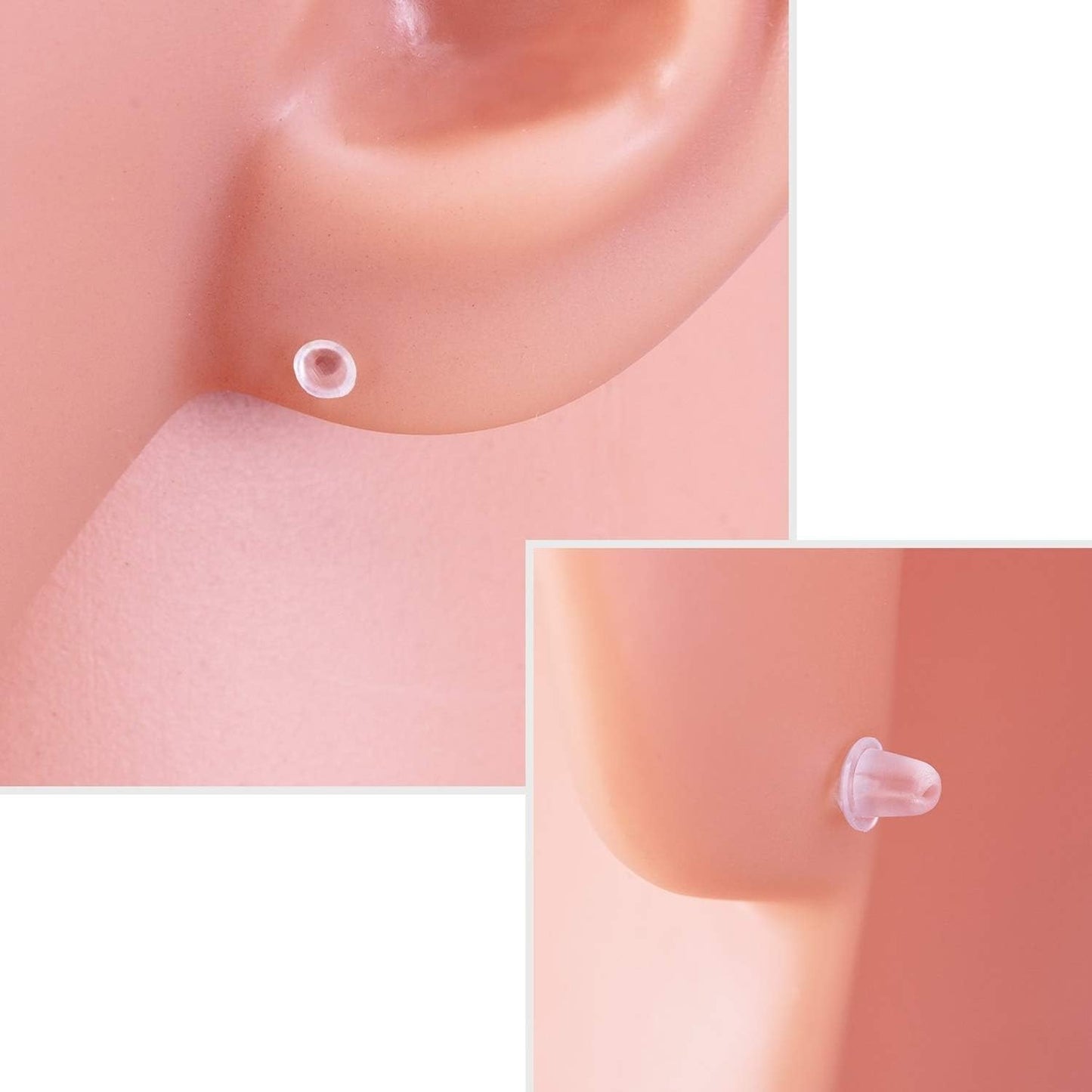 500 Pieces Plastic Earring Posts Clear Flat Ear Pins and 500 Pieces Silicone Backs Earnuts Earring Backs,2 Sizes