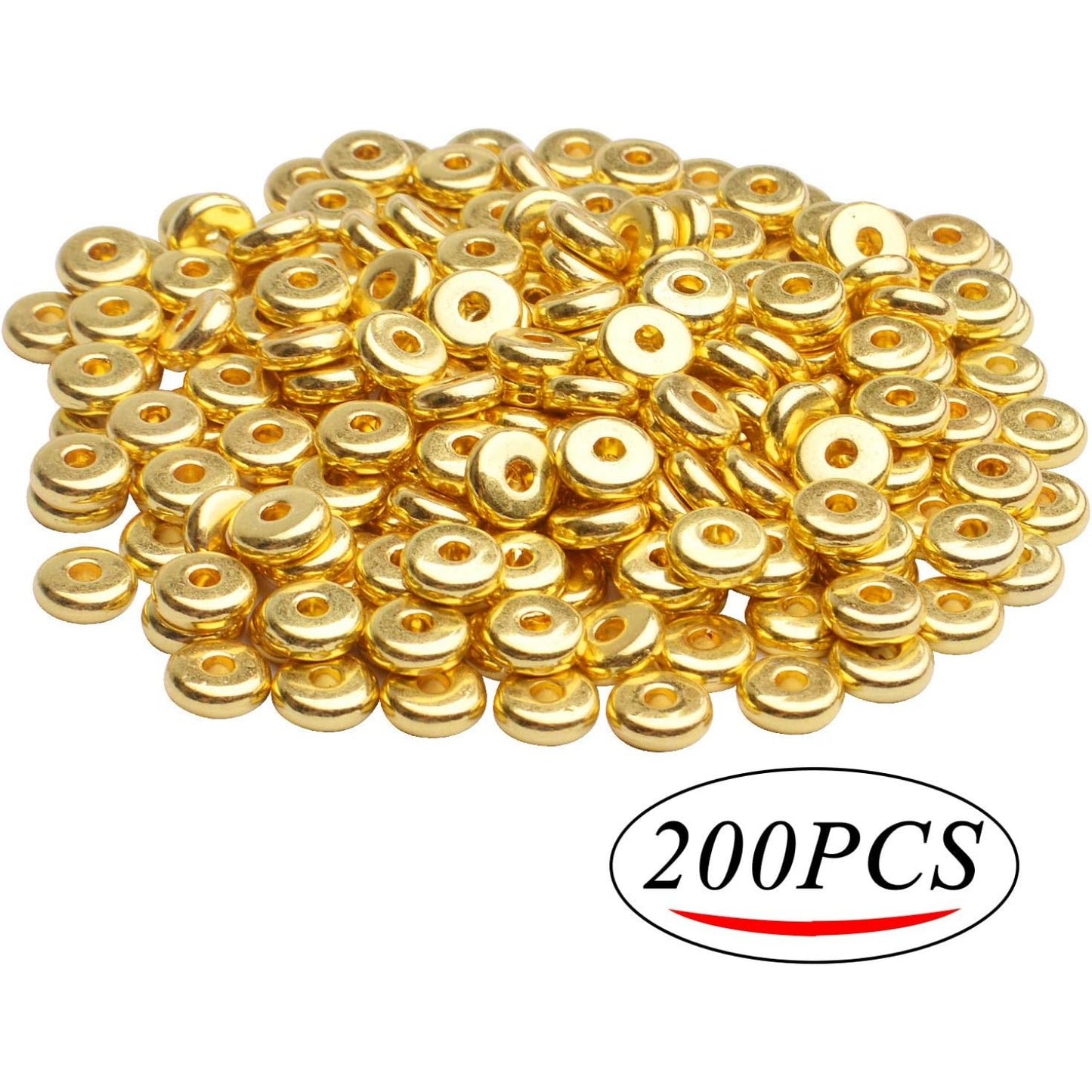 200pcs 8mm Flat Round Rondelle Spacer Beads Disc Spacers Loose Beads Jewelry Metal Spacers for DIY Bracelet Necklace Crafts,Gold