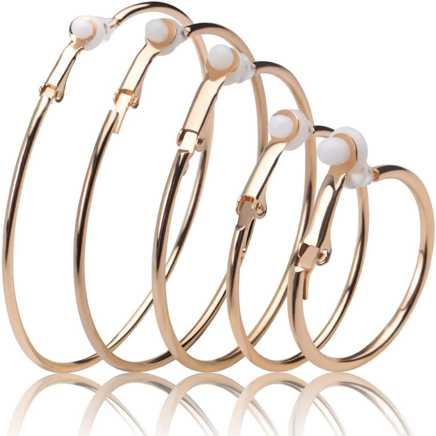 5 Pairs Gold Clip on Earrings Hoop Non Piercing Women Clip Earrings for Women, 5 Sizes