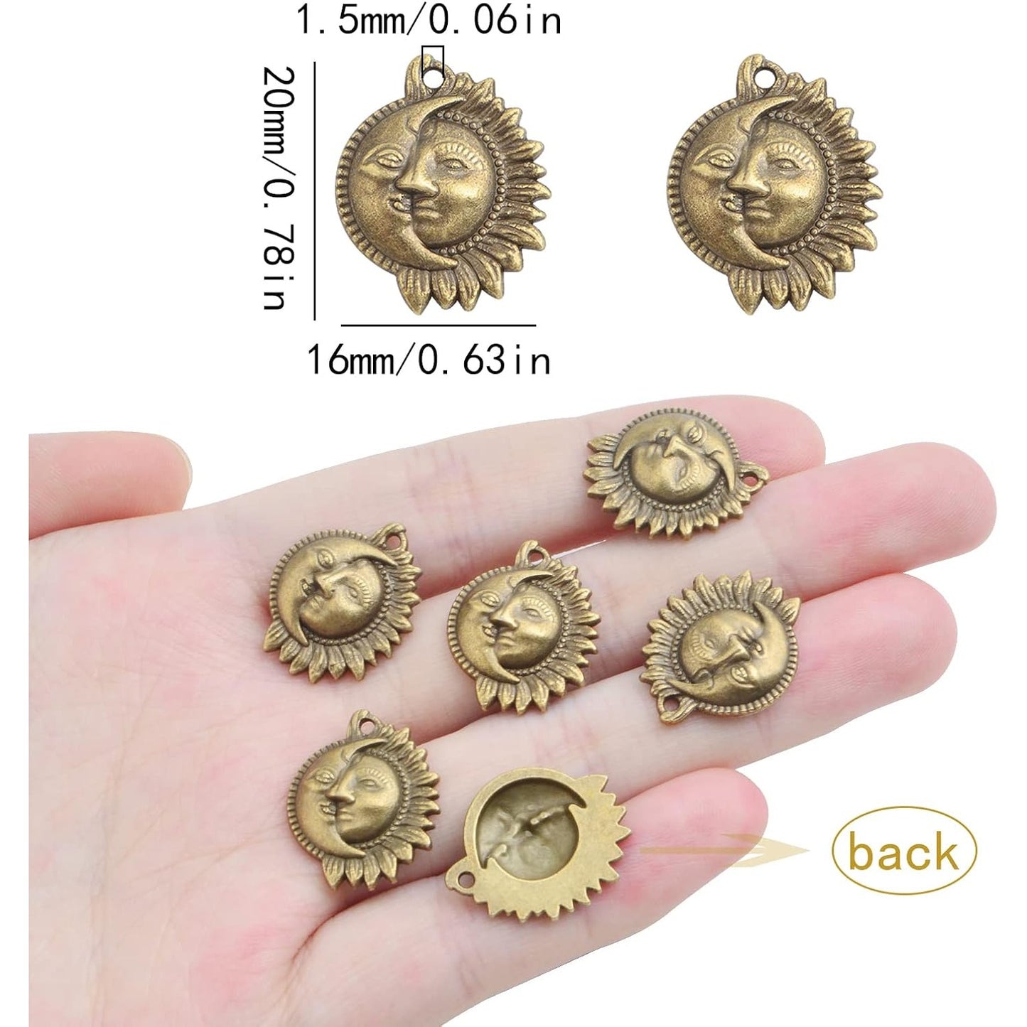 50pcs Sun and Moon Charms Pendants Alloy Sun Smile Celestial Craft Supplies for Necklace Bracelet DIY Jewelry Making Accessories