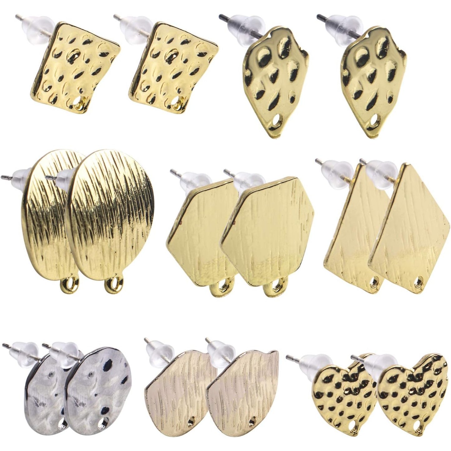 Blank Earring Set, 16pcs 8 Styles Metal Alloy Stud Earrings Post Blank Base with Loop Irregular Shapes Earring Pins with 16pcs Bullet Earring Backs for DIY Earring Jewelry Making, Golden