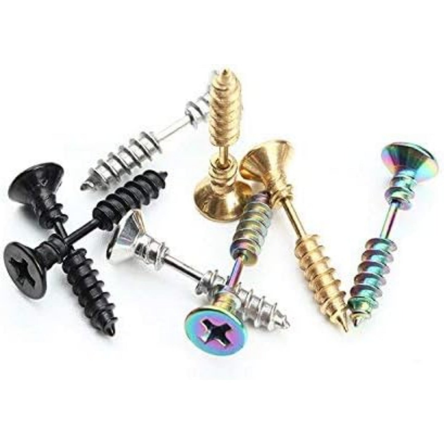 BronaGrand 5 Pairs Men Unisex Stainless Steel Piercing Cross Screws Hoop Earrings Ear Stud