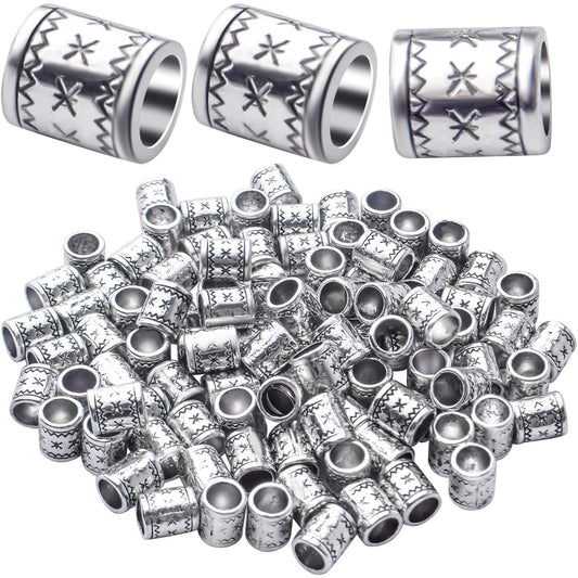 100pcs Antique Silver Alloy Cylindrical Spacer Beads, Loose Beads, Hole:4.7mm