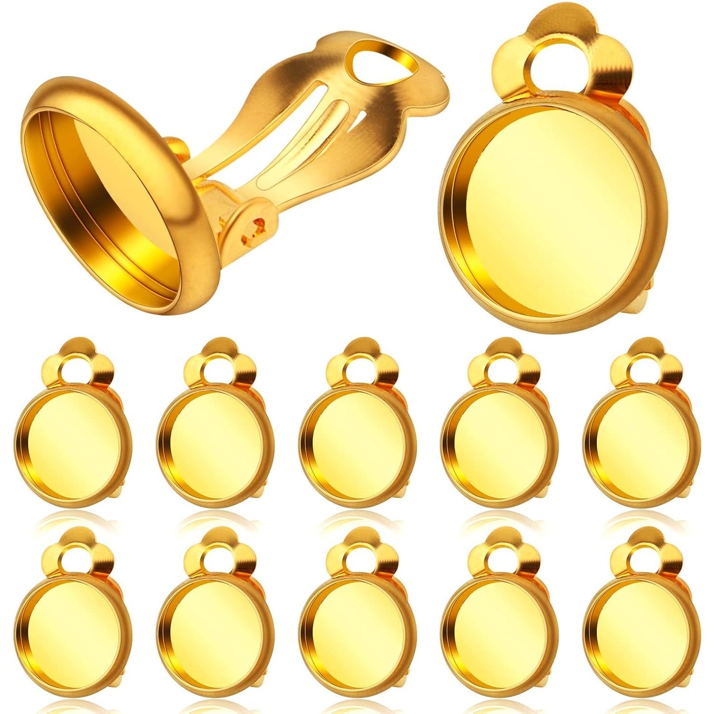 Clip-on Earring Converters, 20pcs (10 Pair) Flat Round Earring Trays 12mm Earring Cabochon Setting Converter for Non Pierced Ears Earring Making - Silver