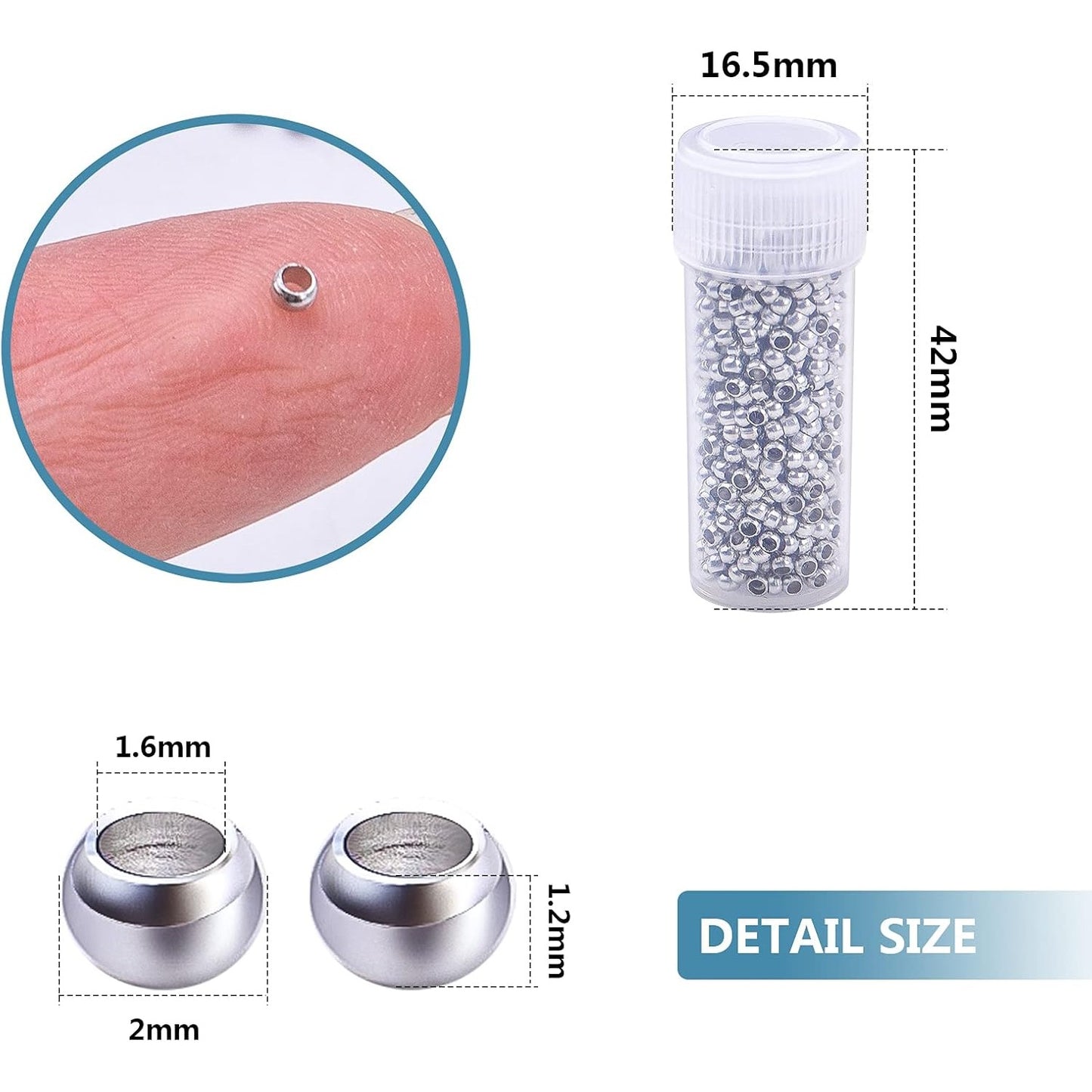 1000pcs 2mm Round Crimp Beads Stainless Steel Loose Spacer Stoppers Beads Ends Caps and 1pcs Plastic Box for Jewelry Making Bracelets Necklace, Hole : 1.6mm
