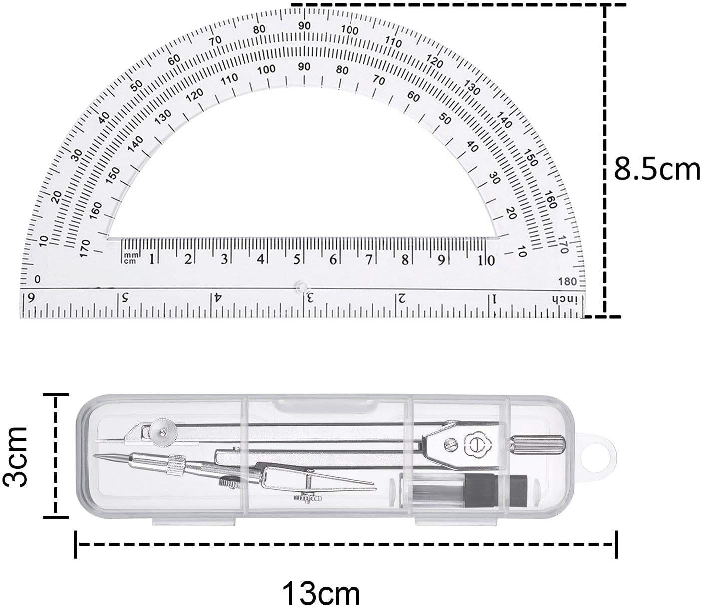 HENDEVL Drawing Compass and 6 Inch Protractor, Student Geometry Math Set