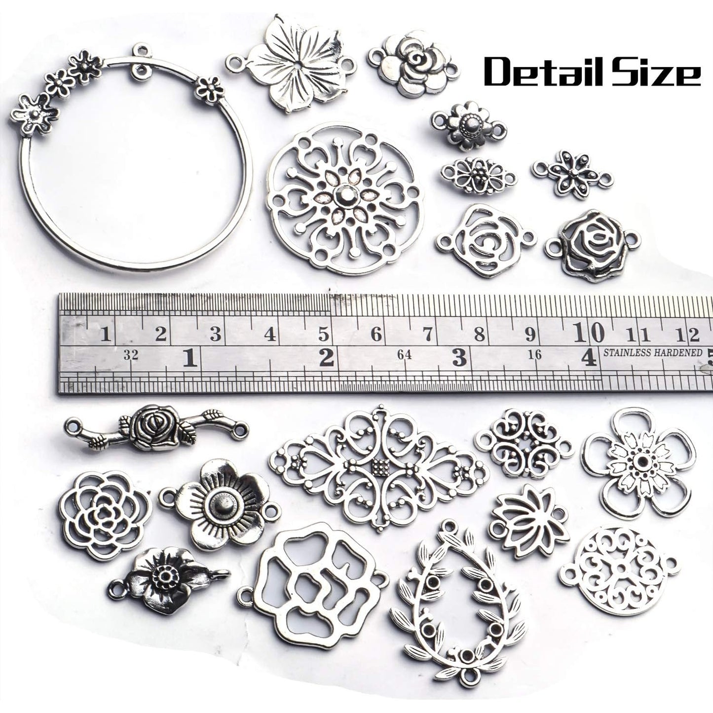 Antique Silver Flower Jewelry Connectors - Tibetan Filigree Charms for Earrings, Bracelets & Necklaces