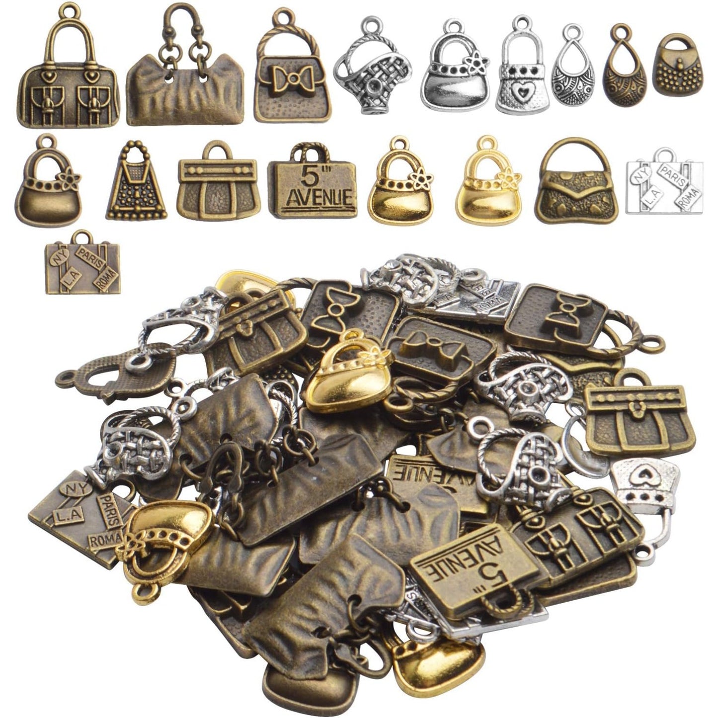 Bag Pendants Jewelry, 100g(About 30-60pcs) Antique Handbag Women Bag Pendants Creative Purse Charms Pendant Crafts for Birthday Gifts Bracelet Necklace Earring Jewelry Making