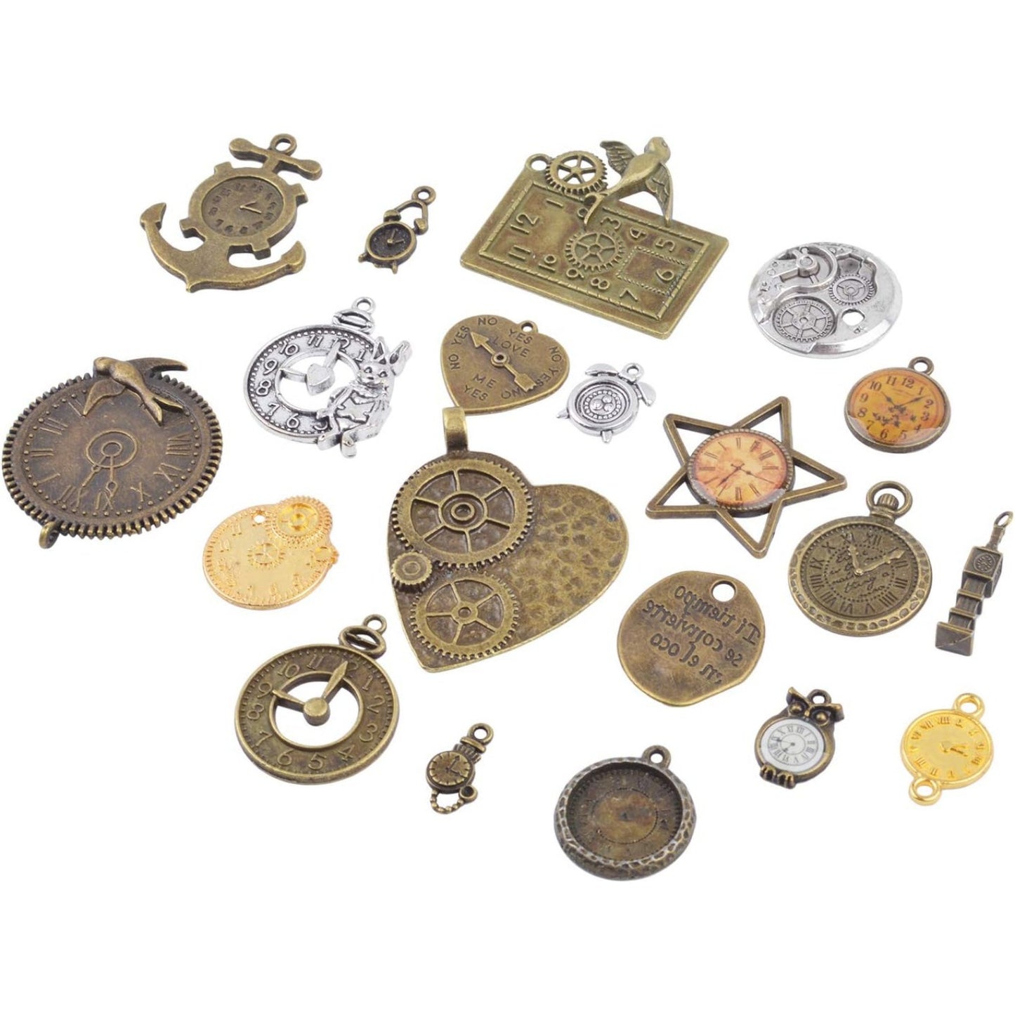 20pcs Mixed Antiqued Charms Clock Face Charm Pendant, DIY Crafts, Gears, Jewelry Making, Steampunk Pendants,3 Colors