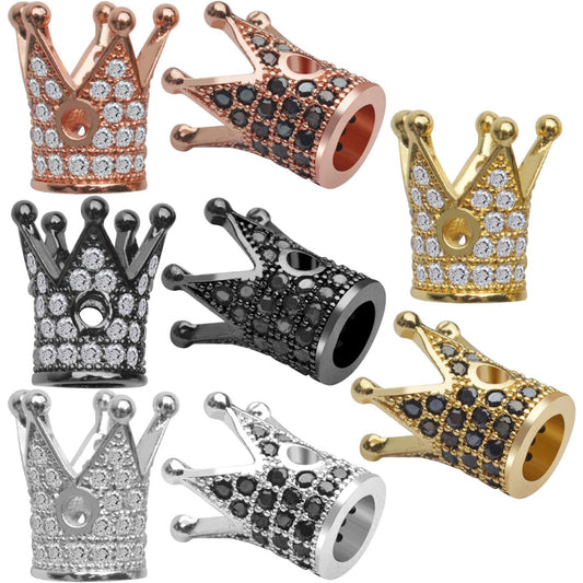 Mixed Color Brass Crown Spacer Beads, 8pcs Micro Pave Cubic Zirconia CZ King Crown Charm Loose Beads for DIY Jewelry Making and Crafting, 12x8mm