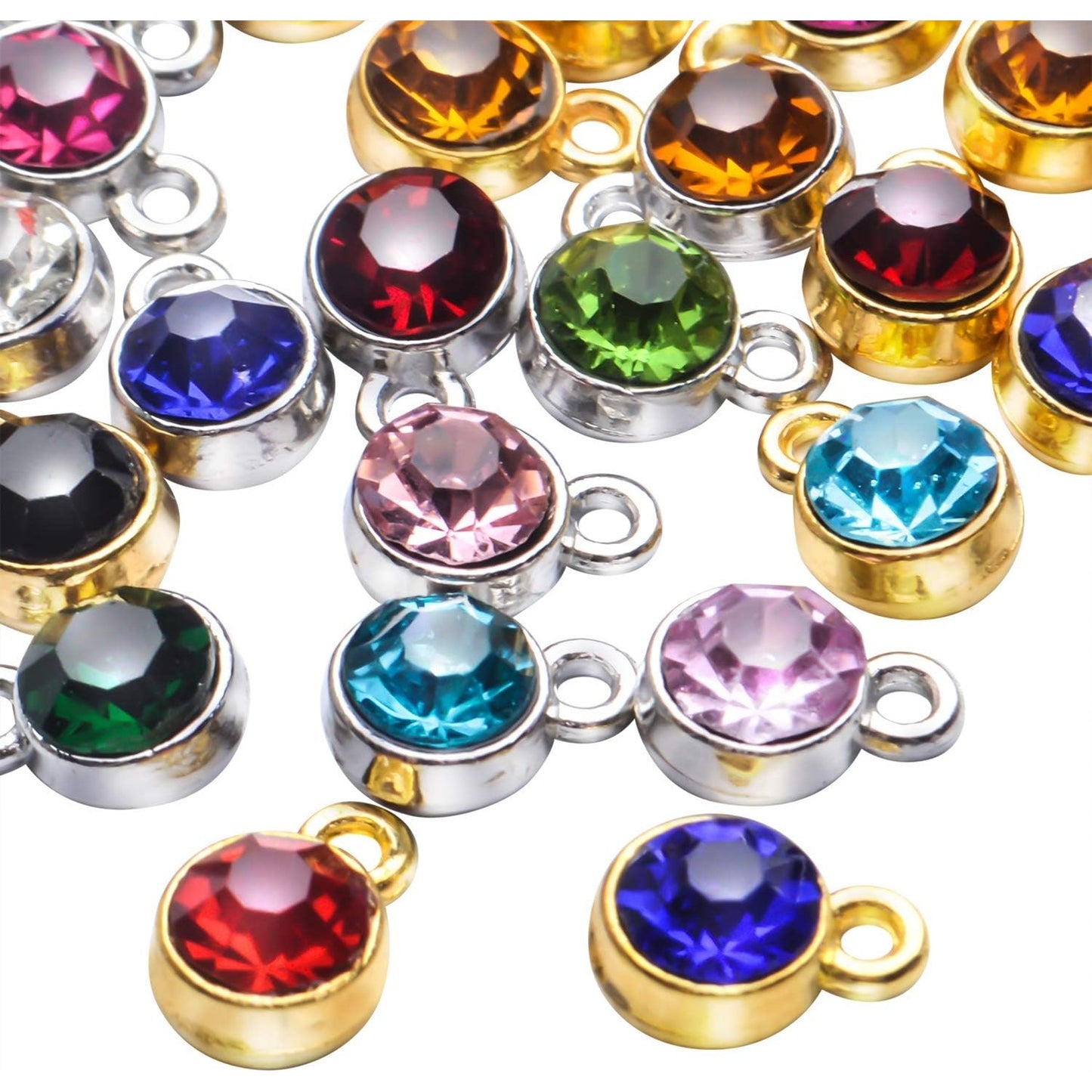 Crystal Pendant Charms,48pcs Golden Silver Crystal Birthstone Charms Rhinestone Pendants Crystal Beads Charms with Rings for Jewelry Necklace Bracelet Earring Arts Making Accessories,12 Colors