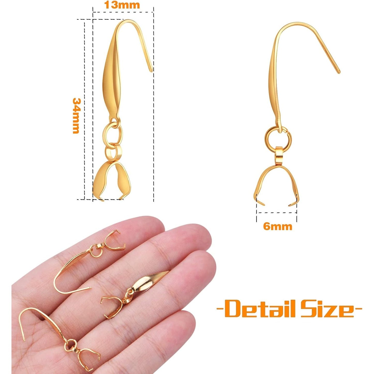 30pcs Gold Plated Stainless Steel Earring Hooks Hypoallergenic Ear Wire Buckle Fish Hooks with Pendant Clasp for DIY Dangle Earrings Jewelry Making Wedding Christmas Party Favor