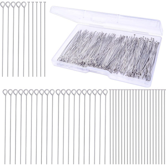 200pcs 50 mm Stainless Steel Open Eye Pins Flat Head Pins Jewelry Headpins Findings with a Plastic Box for DIY Charm Beads Bracelet Necklace Jewelry Making