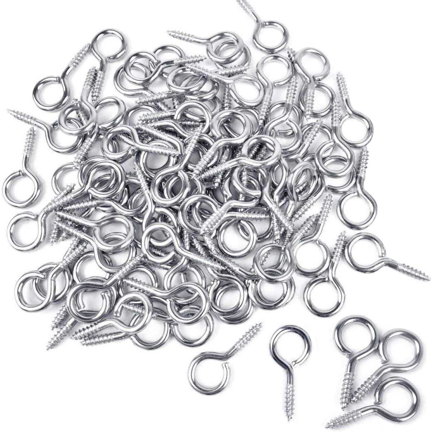 100 Pieces 1 inch Eye Hooks Small Screw Eyes Metal Eye Shape Screw Hooks Self-Tapping Screws Hooks Ring, Silver