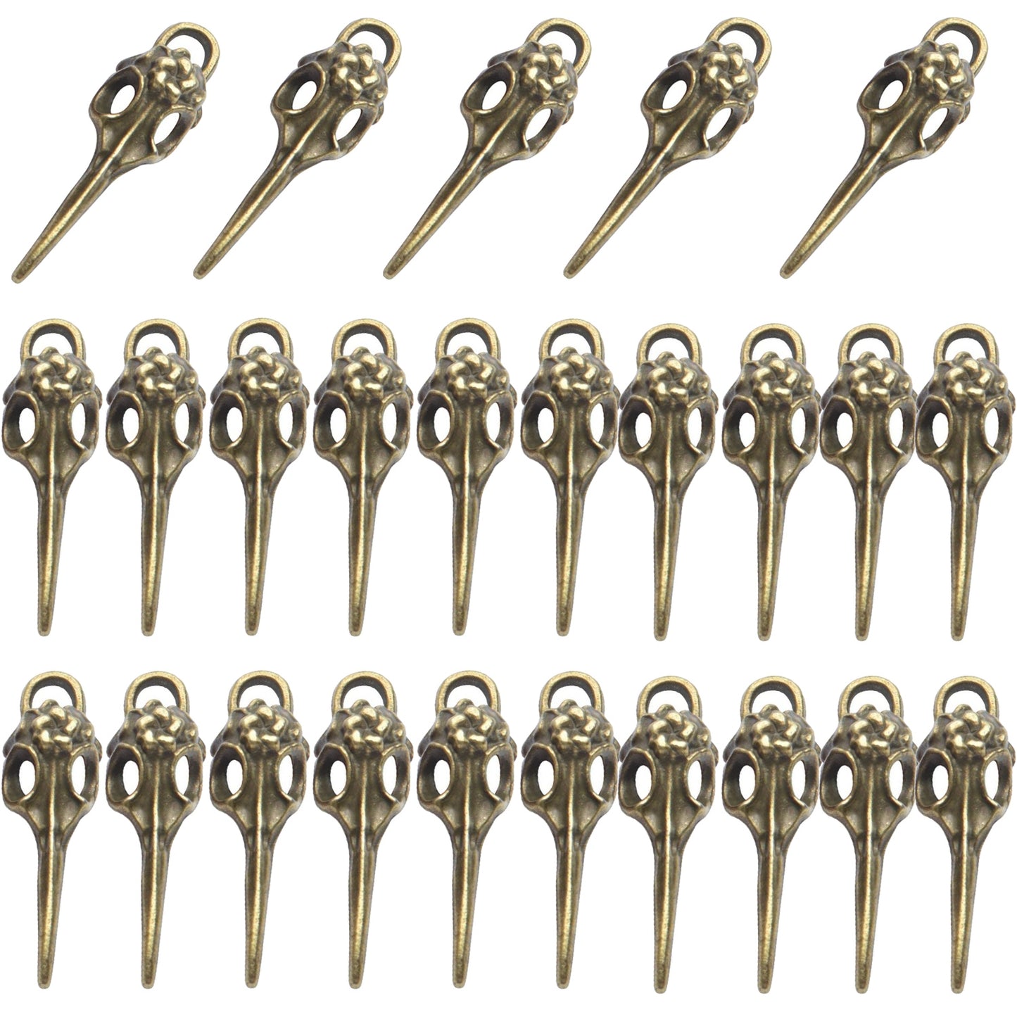 Bird Head Skull Charms, 25pcs Tibetan Style Bird Skull Head Charms Alloy Bird Head Skeleton Pendants for Necklace Bracelet Jewellery Findings Crafting, 5 Colors