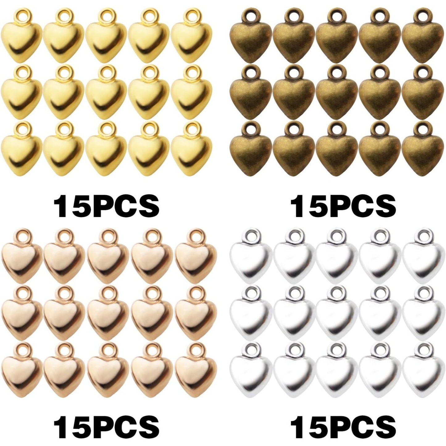 60pcs Heart Love Charm Pendants Alloy European Style Extender Chain Drops Charms for DIY Jewelry Necklace Earrings Making Accessories,4 Colors