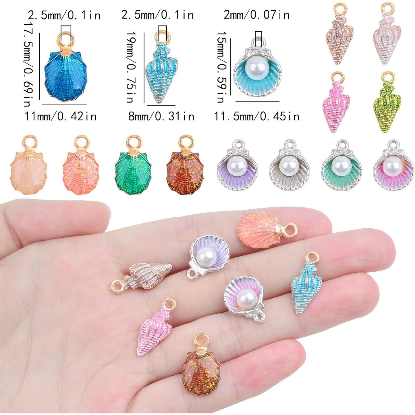 30pcs 3 Styles Alloy Ocean Life Seashell Conch Shells Charms Colorful Enamel Pearl Sea Animal Pendant Charms Craft Supplies for DIY Jewelry Making Birthday Wedding Party Gifts