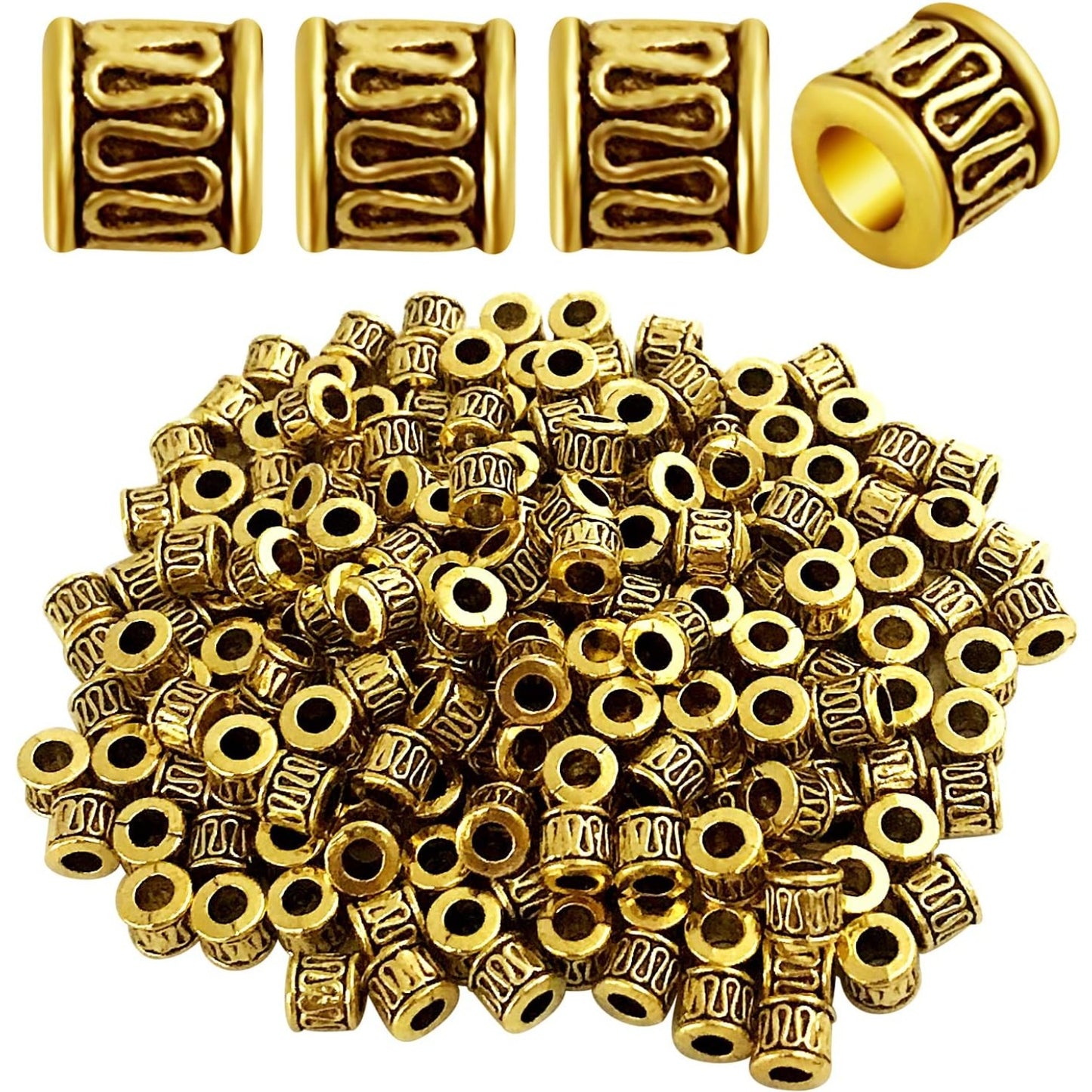 200pcs Antique Gold Tube Spacers Beads Alloy Barrel Bead Spacers Loose Spacer Bead Charm Beads for Jewelry DIY Bracelet Necklace Making Accessory