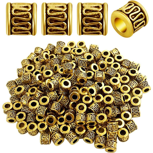 200pcs Antique Gold Tube Spacers Beads Alloy Barrel Bead Spacers Loose Spacer Bead Charm Beads for Jewelry DIY Bracelet Necklace Making Accessory
