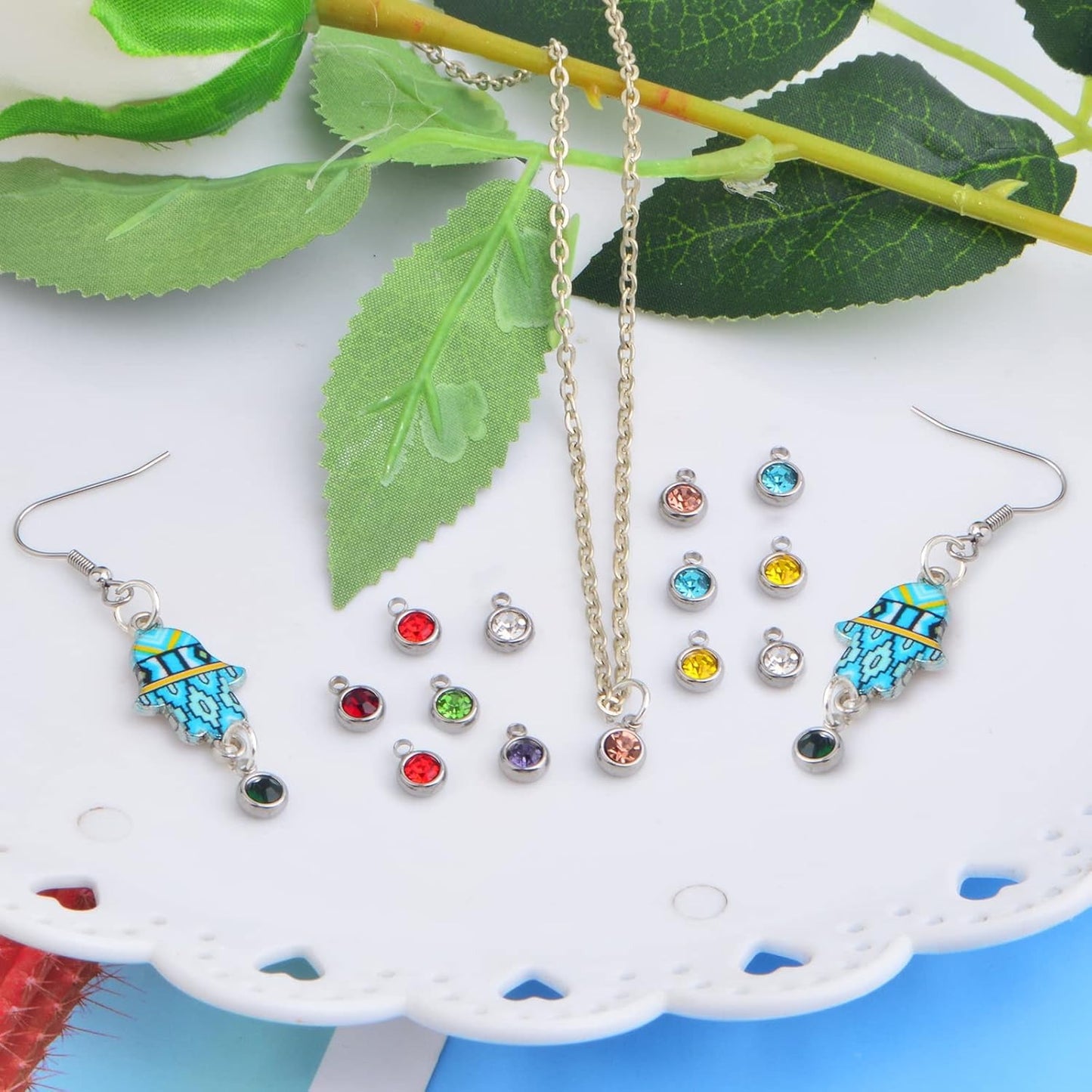 30pcs 6 mm Stainless Steel Crystal Birthstone Charms Mini Round Rhinestone Birthstone Bead Handmade Pendant with Rings for Necklace Earrings Jewelry Making Supplies, 10 Colors