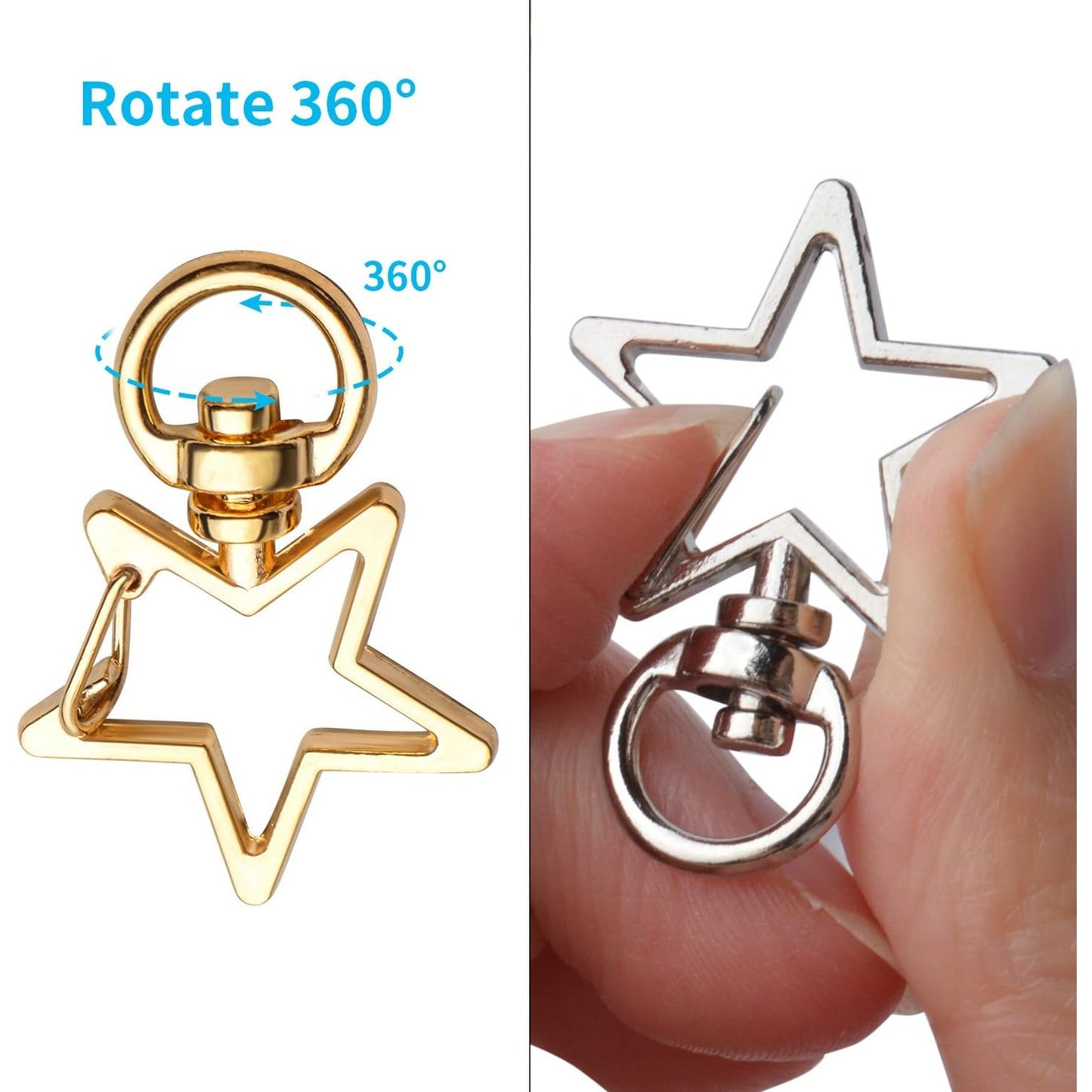 Swivel Clasps Clips,40pcs Metal Swivel Lobster Claw Clasp Star Shape Snap Hook Clip Small DIY Accessories for Crafting Keyrings Bags Jewellery-Gold,Silver