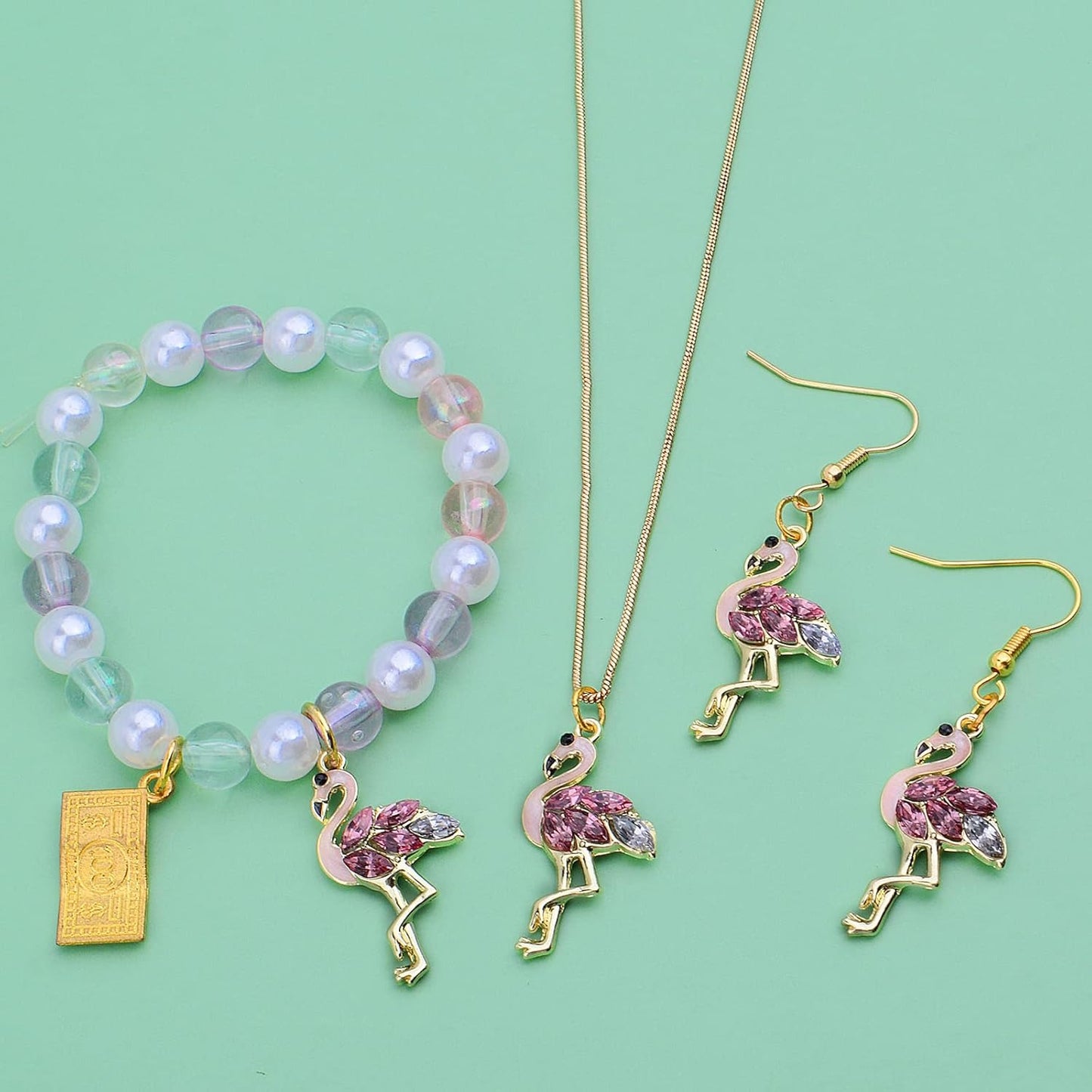20pcs Golden Plated Flamingo Charms with Rhinestone Alloy Enamel Flamingo-Shape Pendants Pink Bird Animal Dangle Charms with a Box for DIY Bracelet Jewelry Making Supplies Decor