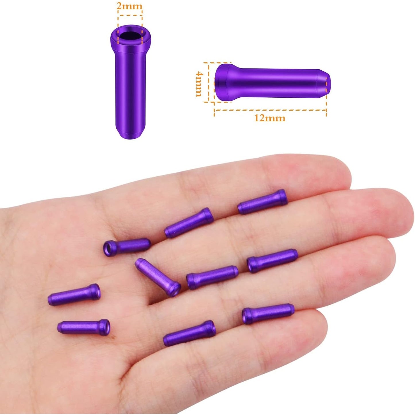 100pcs Aluminum Alloy Cable Ends Caps Cycling Cable Tips Crimps Bikes Brake End Covers Shifter Cable Ends with A Box for Road Bike and Mountain Bicycle, Purple