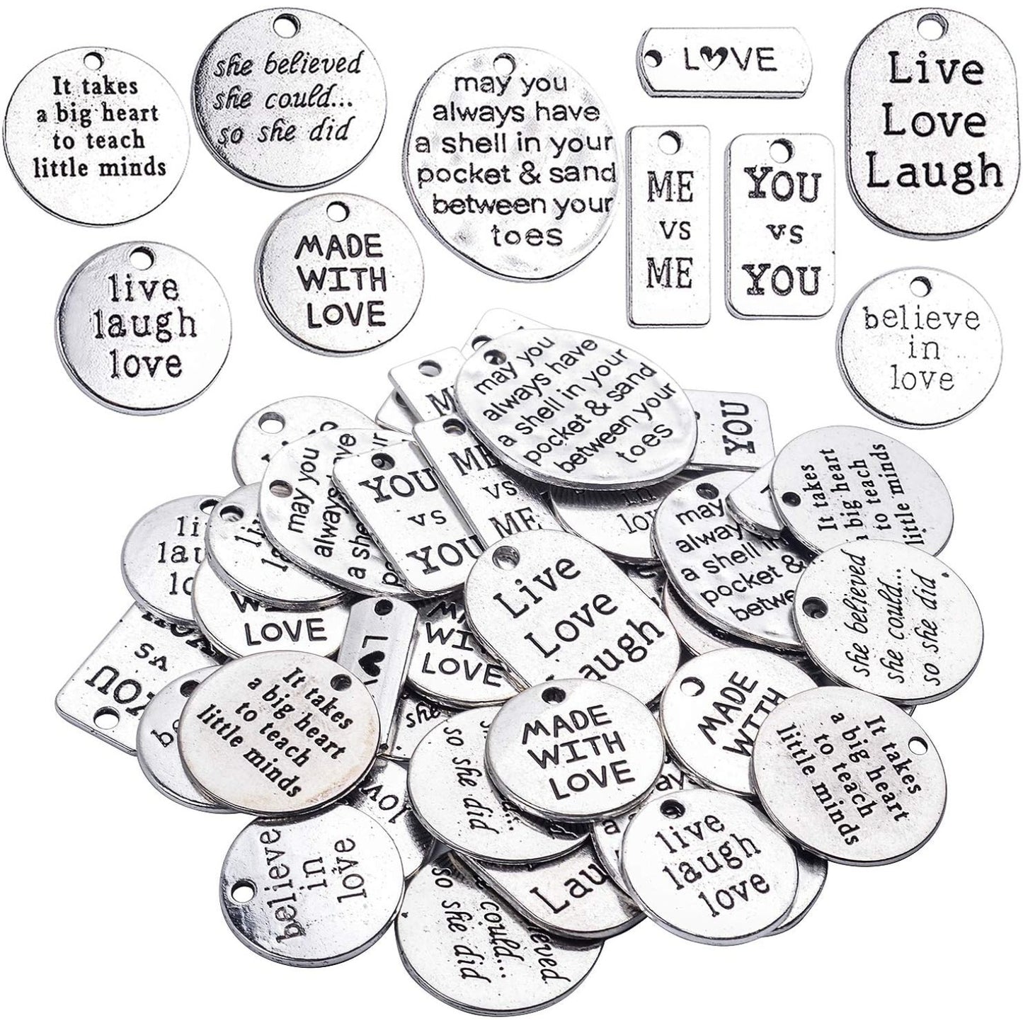 40pcs Mixed Words Charms Beading Pendants for Choker Necklace Bracelet Crafting Findings Antique Silver