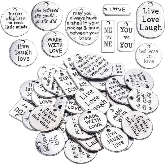 40pcs Mixed Words Charms Beading Pendants for Choker Necklace Bracelet Crafting Findings Antique Silver