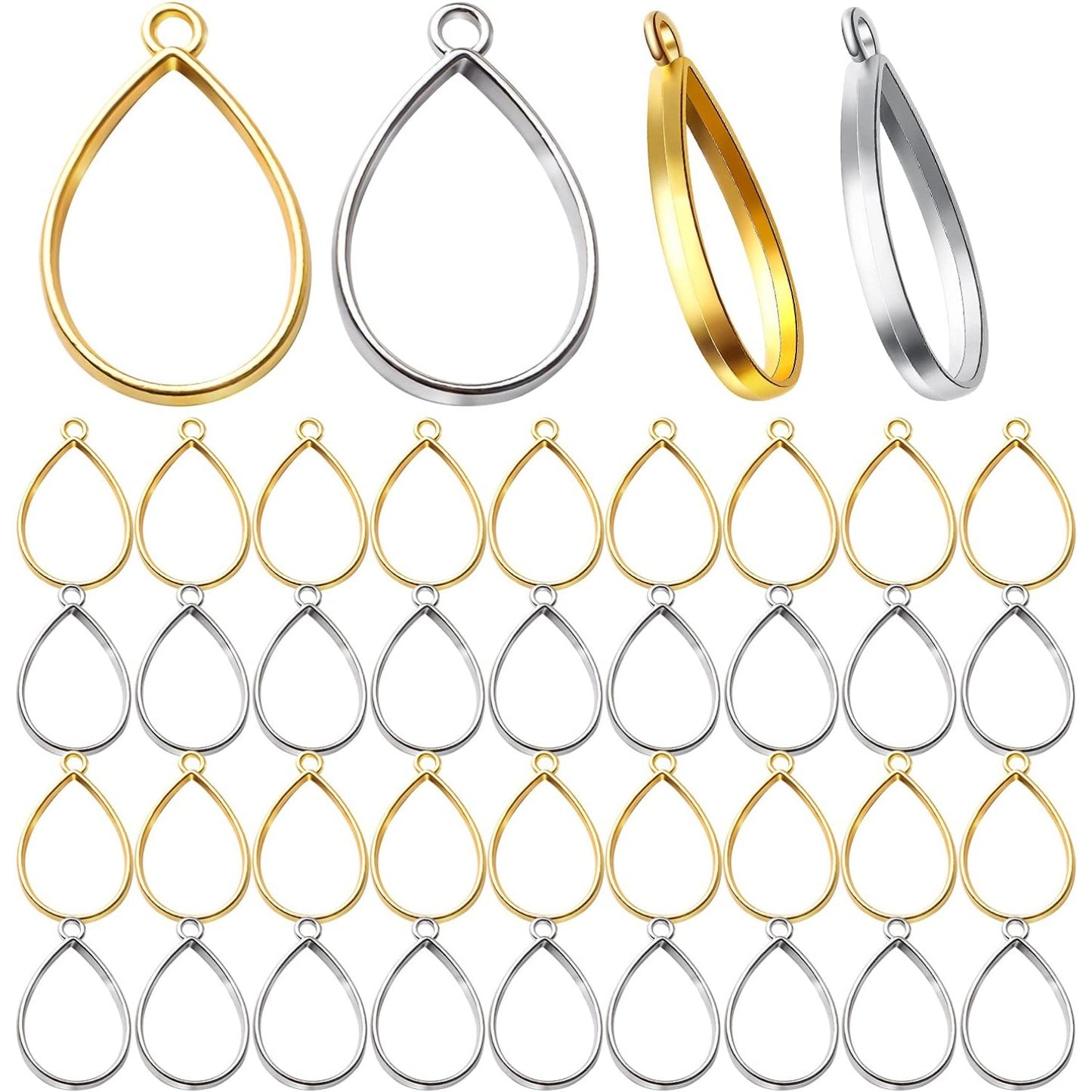 Pendant Frames, 40pcs Open Back Teardrop Hollow Pendant Bezels for Resin Jewelry Making Pressed Flower Crafting
