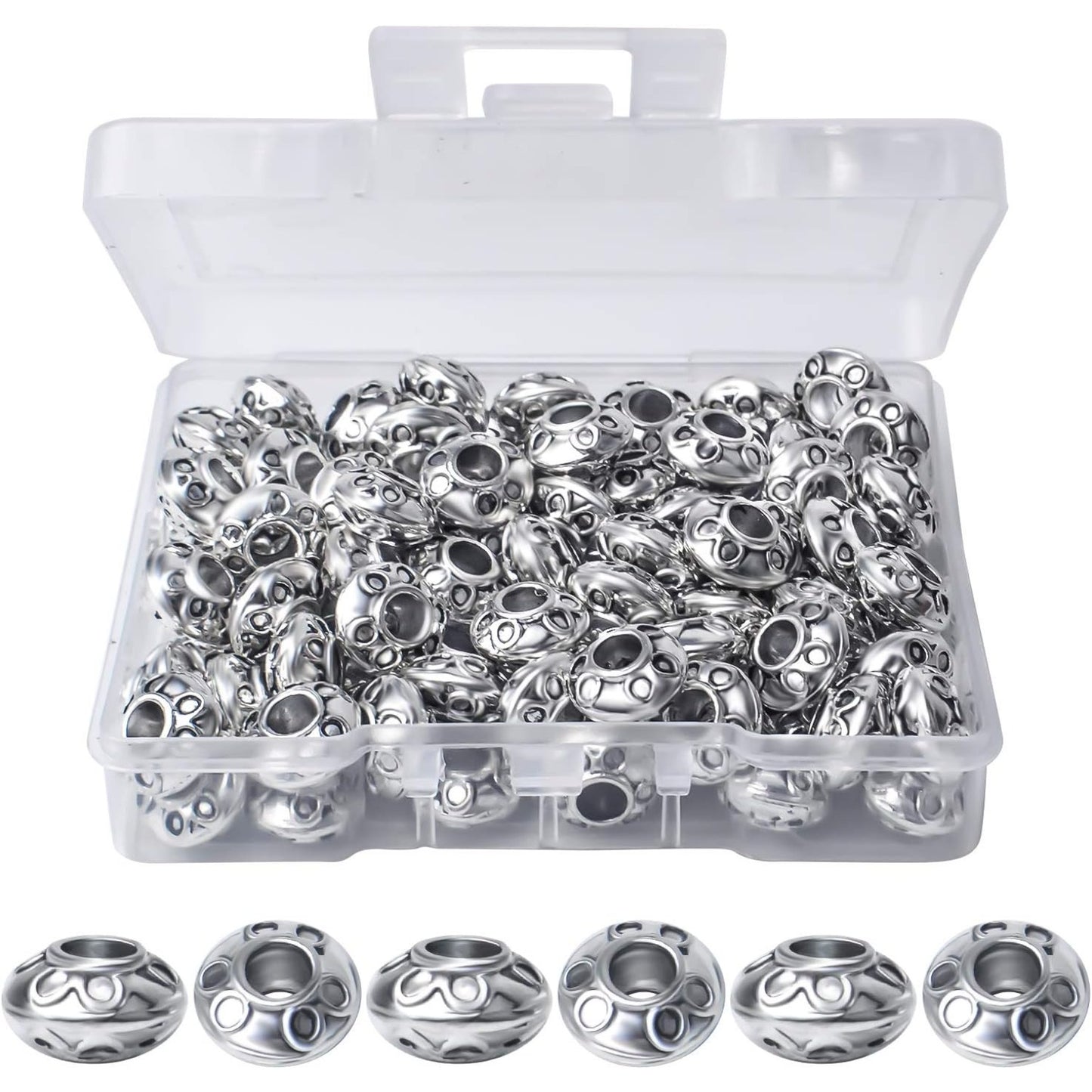 100pcs Antique Silver 8mm Spacer Beads Jewelry Beads Jewelry Spacers Beads with A Box for Jewelry Bracelets Necklace Making Crafts Supplies