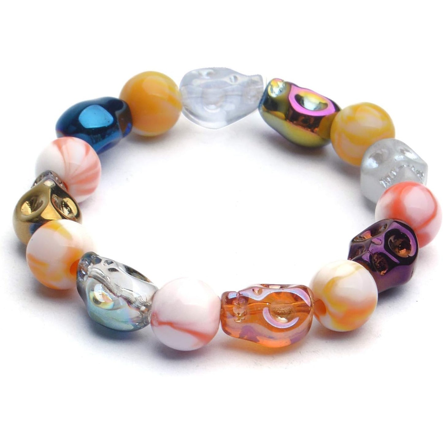 50pcs Multicolored Glass Skull Bead Jewelry Making Beads, 10x8x1.5mm