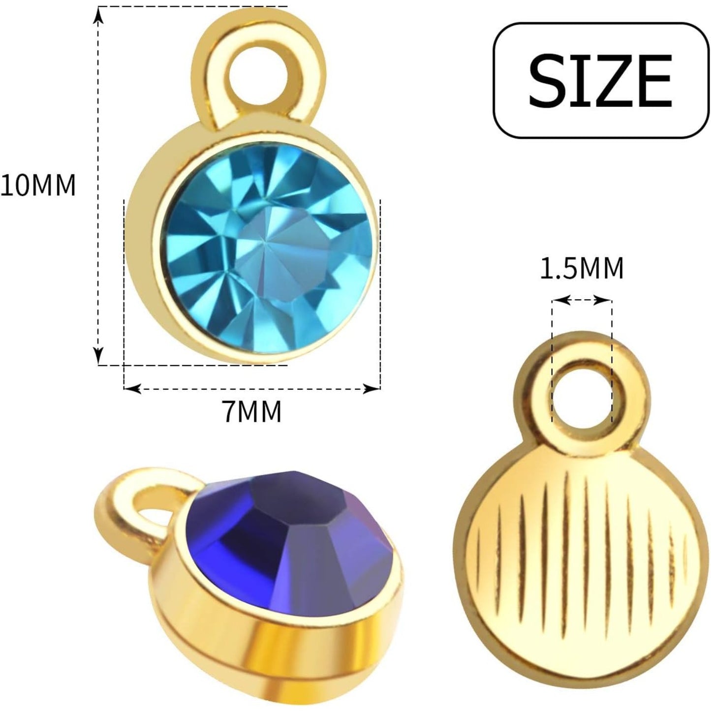 Crystal Birthstone Charms, 48pcs Crystal Birthstone Charms DIY Round Beads Pendant with Rings Handmade Crystal Charm for Necklace Bracelet Earring Jewelry Making, 10x7mm, 12 Colors