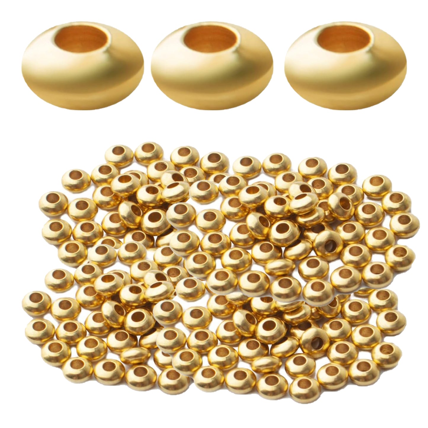 150pcs Round Spacer Beads Brass Rondelle Bead Spacers Abacus Spacers Loose Beads Charm Beads for Bracelet Necklace DIY Craft Jewelry Making Finding,3 Colors