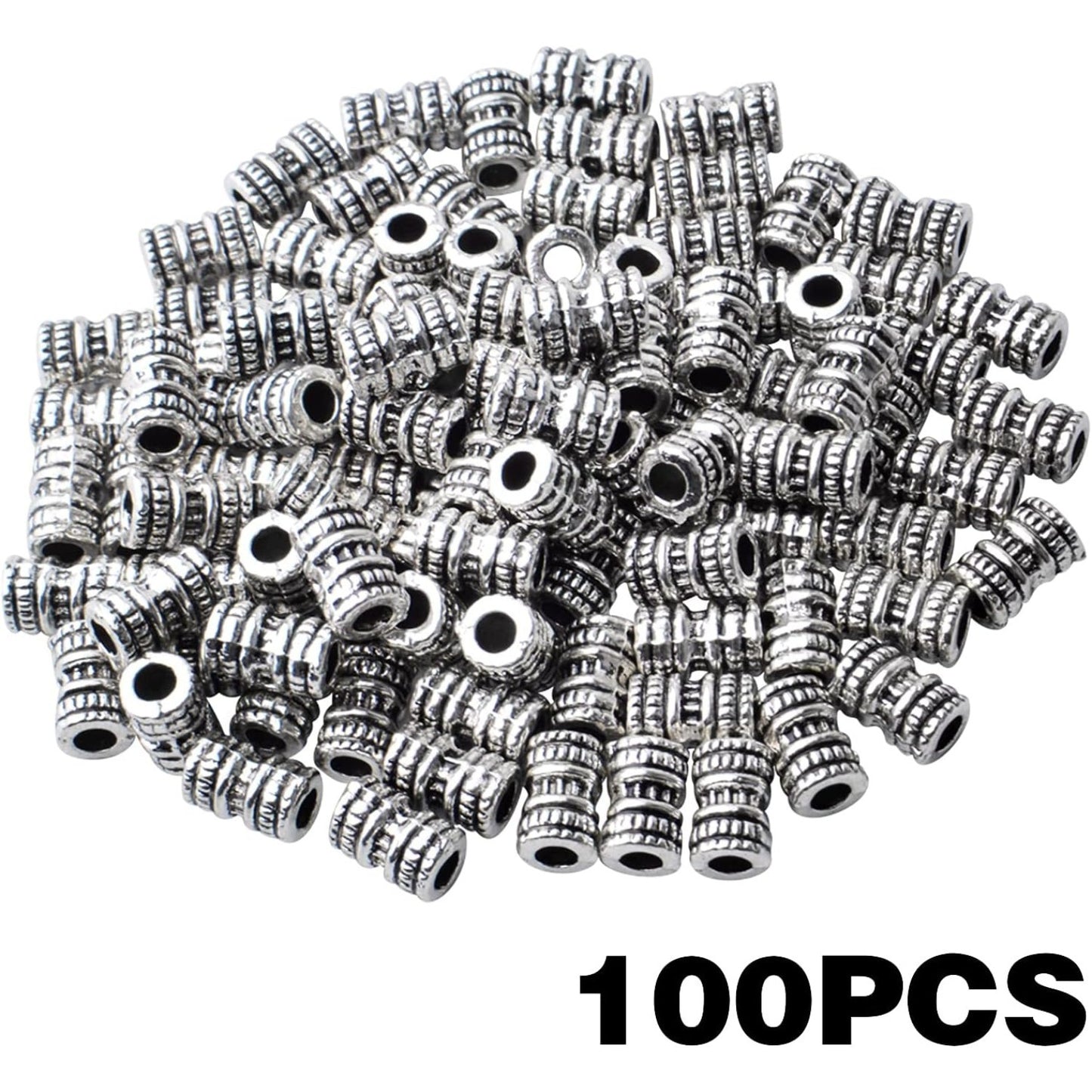 Column Spacer Beads,100pcs Antique Silver Tube Spacers Tibetan Alloy Loose Beads for DIY Jewelry Crafts Making