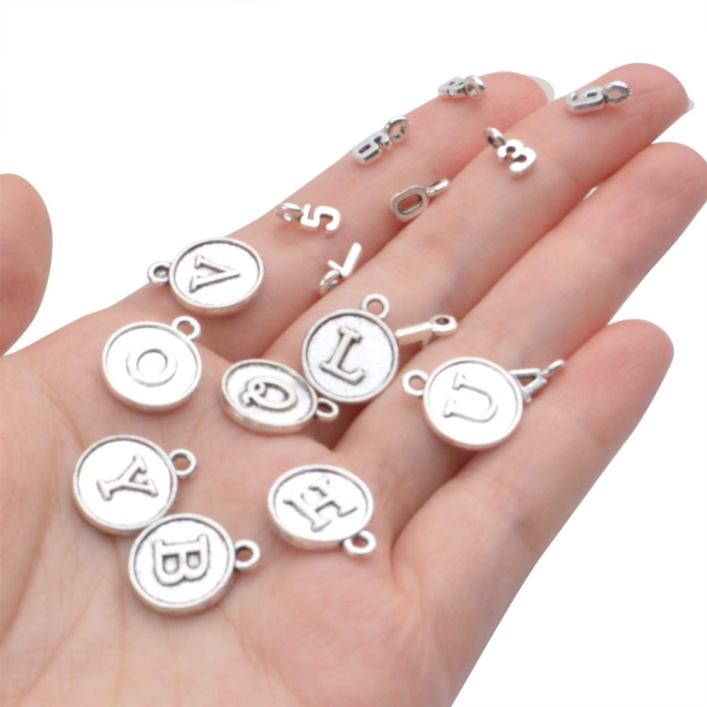 3 Sets (78pcs) Round Letter Charms 26 Alphabet A-Z Pendants and 5 Sets (50pcs) 0-9 Number Charms for Jewelry Making Crafts DIY