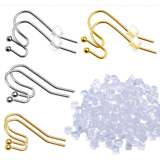 Earring Findings Bulk,200 Pieces French Earring Hooks Ball End Earwires with 200 Pieces Rubber Earring Stoppers for Dangling Earring Making,Golden and Silver
