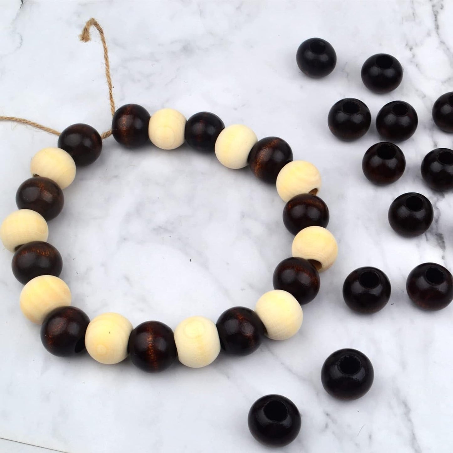 30pcs 25mm Wood Round Beads Natural Wooden Spacer Beads Loose Macrame Beads with 10mm Large Hole for DIY Jewelry Making Handmade Decoration, Black Coffee