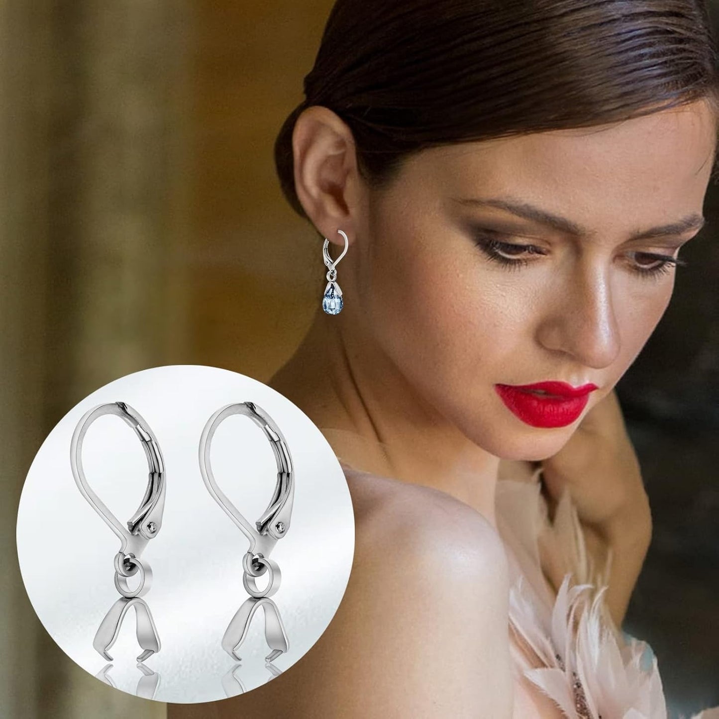 20pcs Stainless Steel French Earring Hooks Leverback Earwires Hypoallergenic Earring Findings with Pendant Clasp for DIY Earrings Jewelry Making