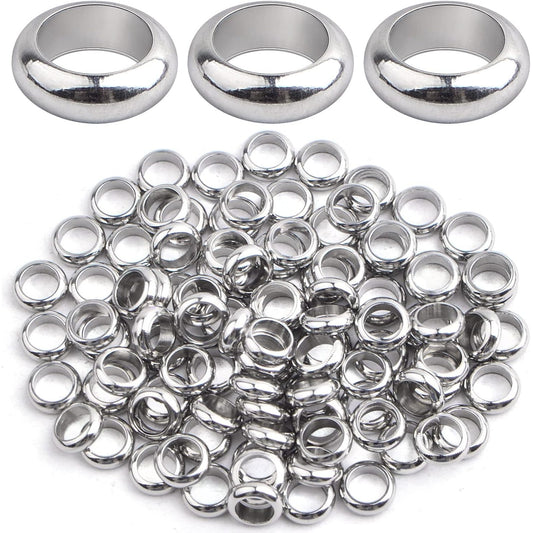 100pcs Stainless Steel Smooth Round Spacer Beads Tibetan European Large Hole Rondelle Spacer Beads Accessories for DIY Necklace Bracelet Jewelry Making Supplies, Hole: 4 mm