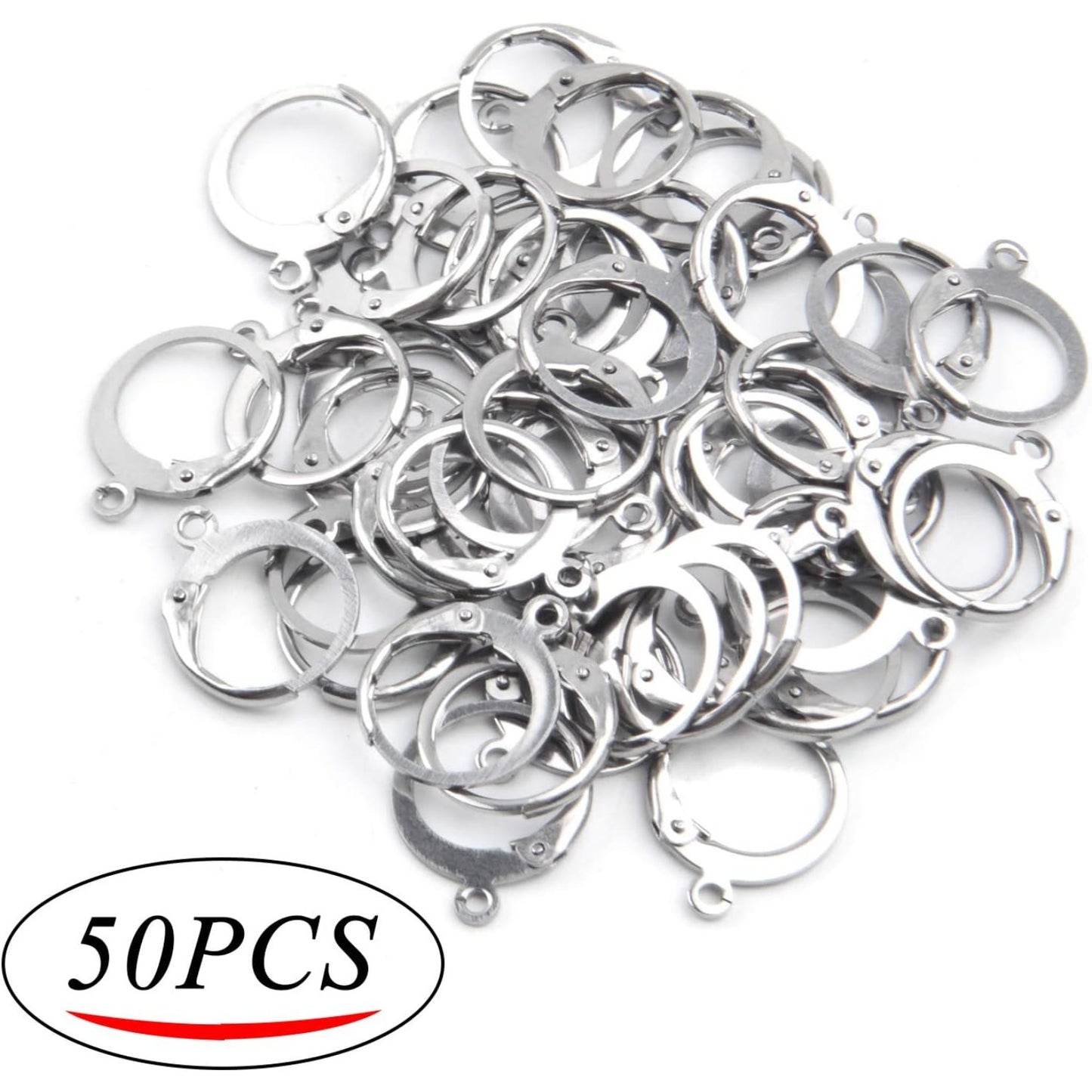 50 Pieces (25 Pair) Stainless Steel Leverback Earrings Round French Hook Earwires Findings with Open Loop for Earring Making - 13 x 15 mm