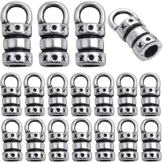 100pcs Antique Silver Cord End Caps Tibetan Alloy Leather Tassel Caps Barrel Leather Cord Link Buckle Tips Glue-in End Caps Accessories for DIY Bracelet Necklace Jewelry Making