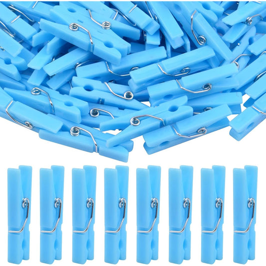 100 Pieces Blue Plastic Photo Clips Mini Utility Paper Clip Clothespins Peg Pin Clips for Hanging Pictures Arts Crafts, 3.4 cm x 0.5 cm