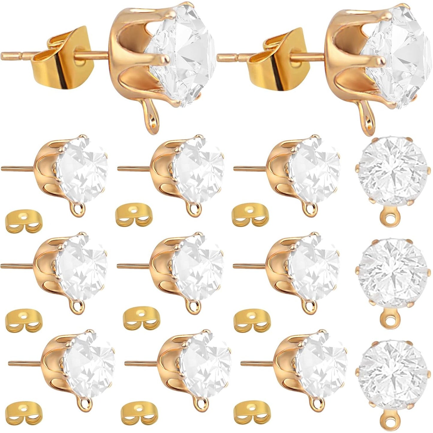 60pcs Rhinestone Earrings Posts with Loop Hypoallergenic Crystal Earring Studs and 60pcs Butterfly Earring Backs for DIY Jewelry Making Accessories, KC Golden