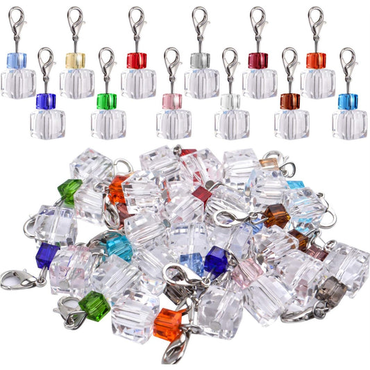 24 Pieces Clear Crystal Dangle,12 Colors Cube Faceted Crystal Dangle Charms Glass Pendant with Lobster Claw Clasp for Keychain Purse Decoration