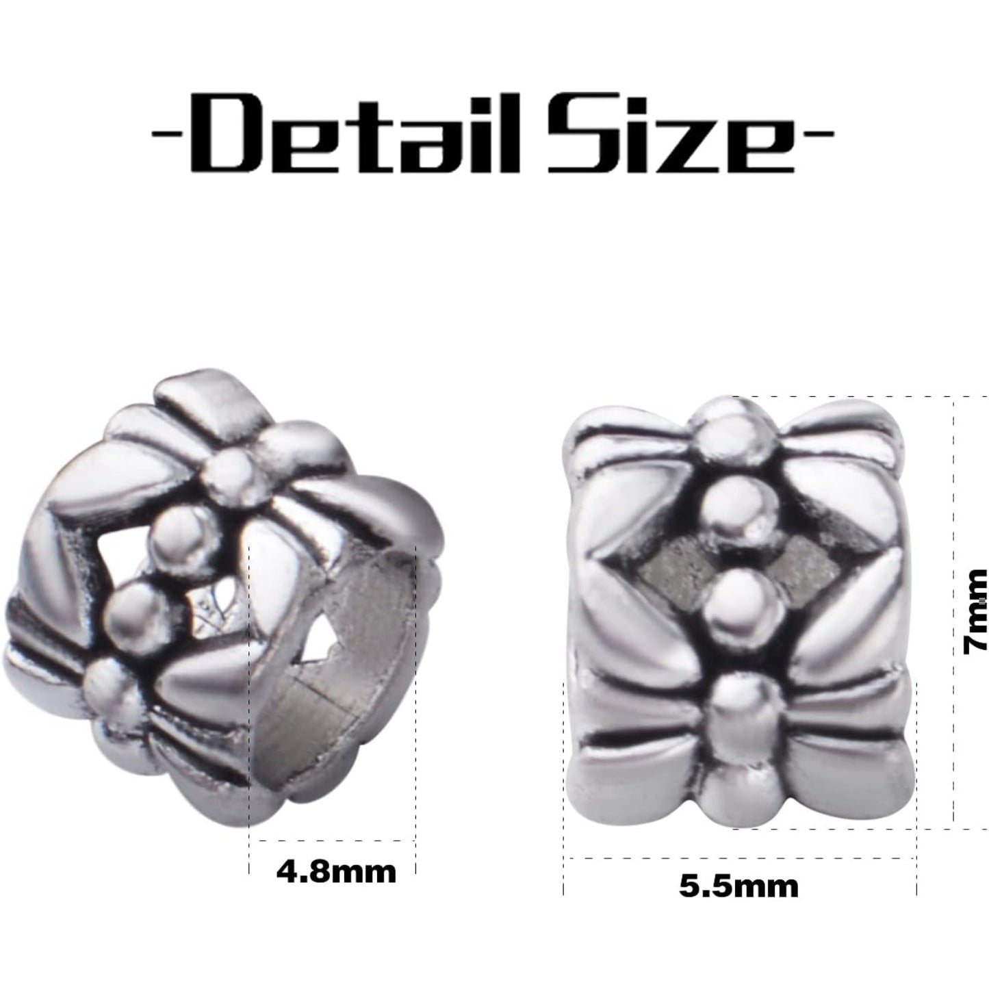 100pcs Large Hole Antique Silver Flower Bead Spacers Alloy Tube Beads for DIY Necklace Bracelet Jewelry Craft Making Accessory