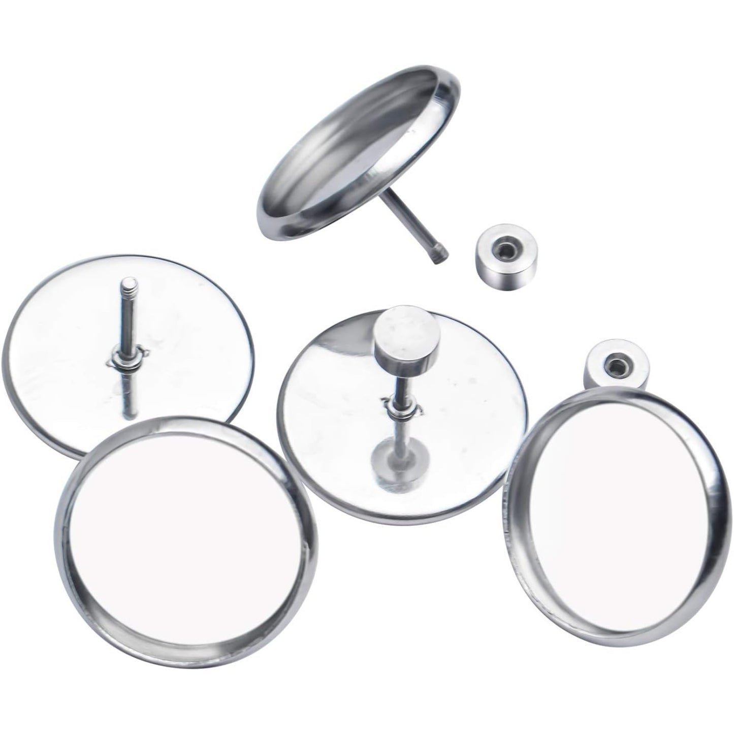 Stud Earring Bezels,10pcs 6mm Stainless Steel Hypoallergenic Cabochon Bezel Trays Gemstone Earring Posts Blanks Settings