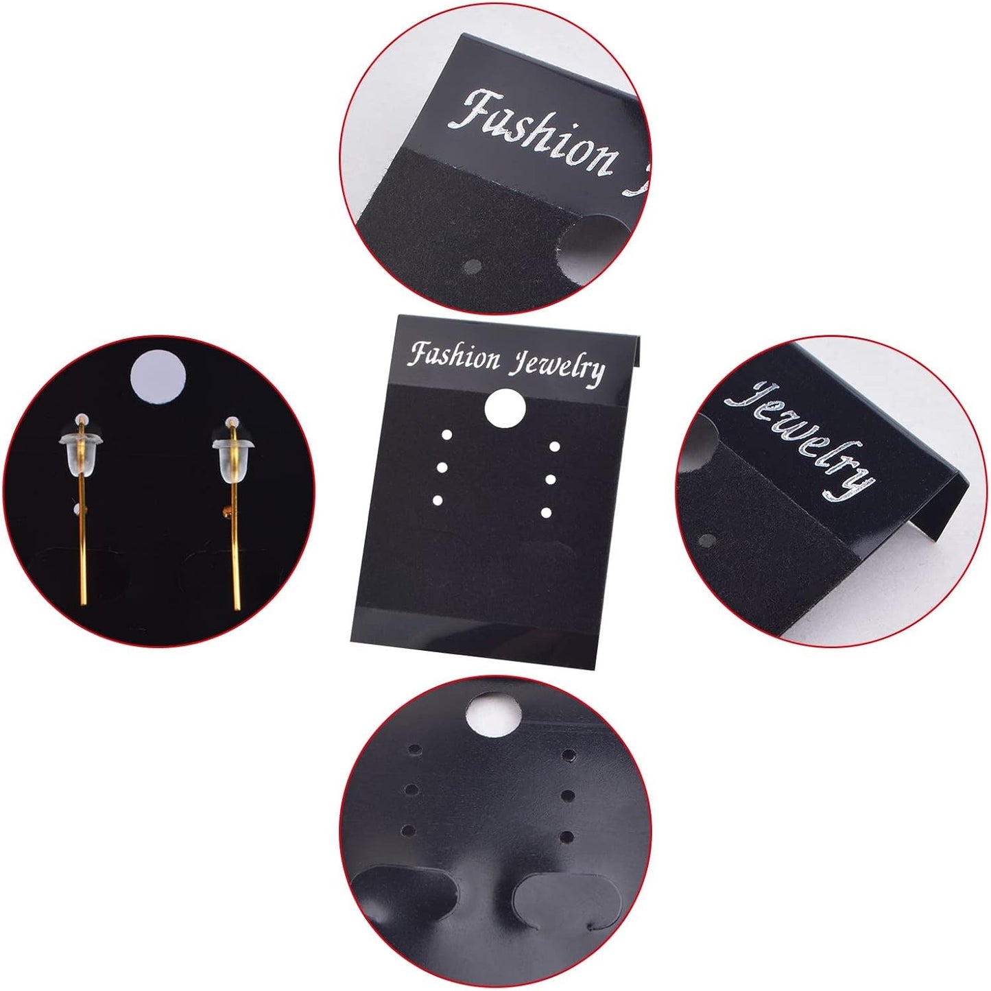 100pcs Black Earring Display Cards Velvet Plastic Earring Card Holders and 200pcs Clear Bullet Earring Backs for Ear Studs Jewelry Accessory Displaying, 3.7 x 5 cm
